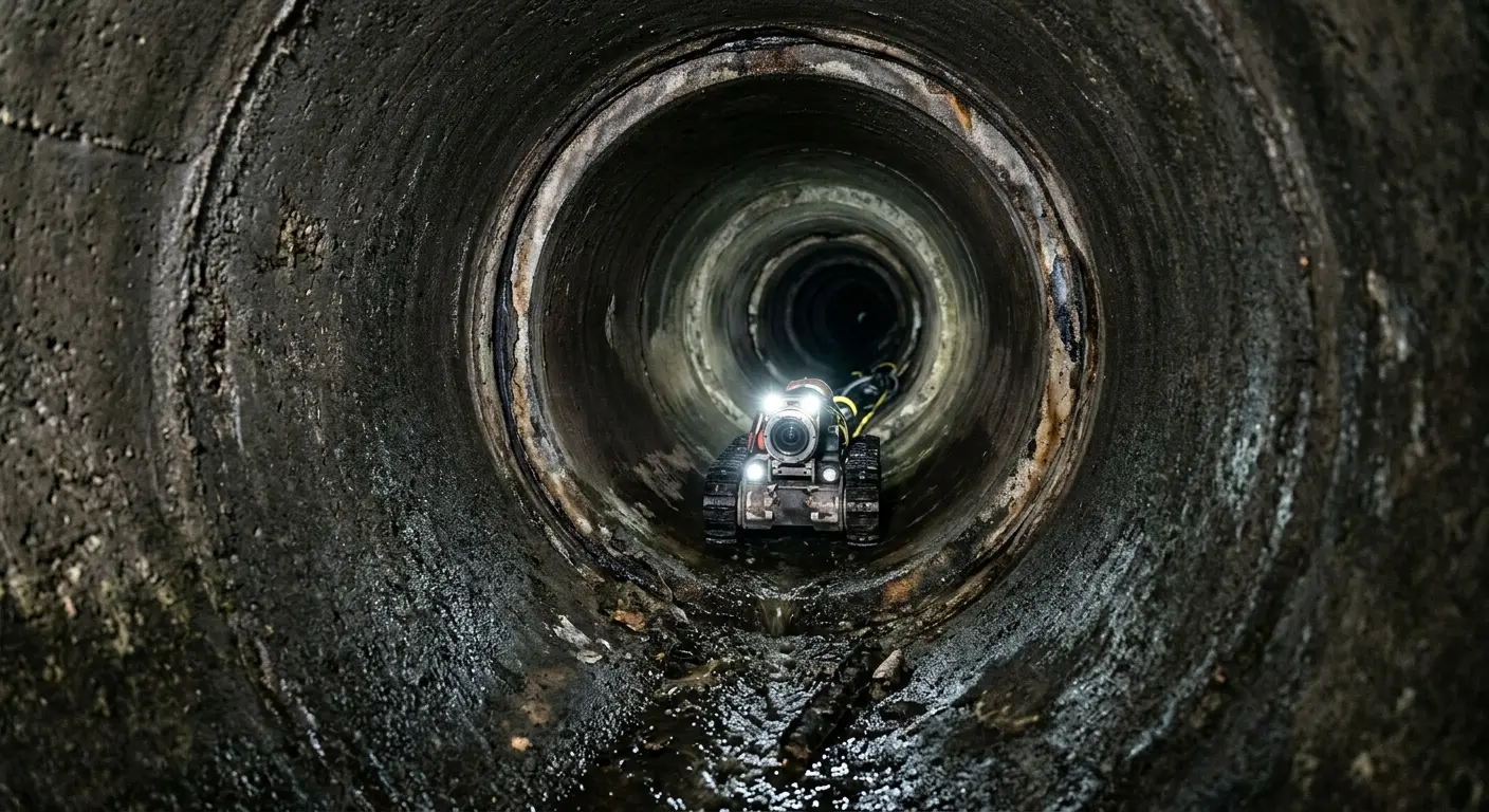 Robotic sewer camera inspecting pipe interior for Drain Snake Service in Hampton